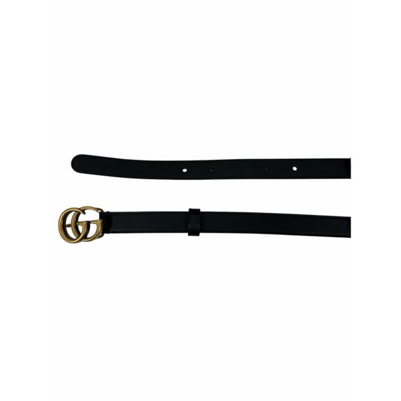 Gucci GG Logo Buckle Marmont Thin Belt Black Smooth Leather Size 80cm/32\